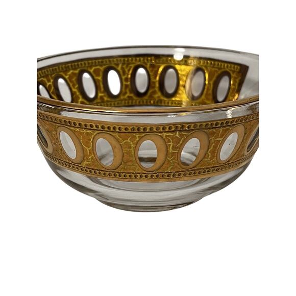Vtg Culver Gold Antigua Glass Bowl Crackled MCM 5” Snack Trinket Candy Dish - Picture 1 of 16